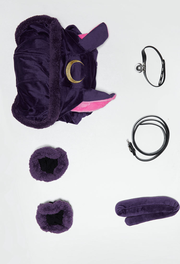 Luna Derivative Fluffy Bodycon Romper Pajama - Purple Furry Long
